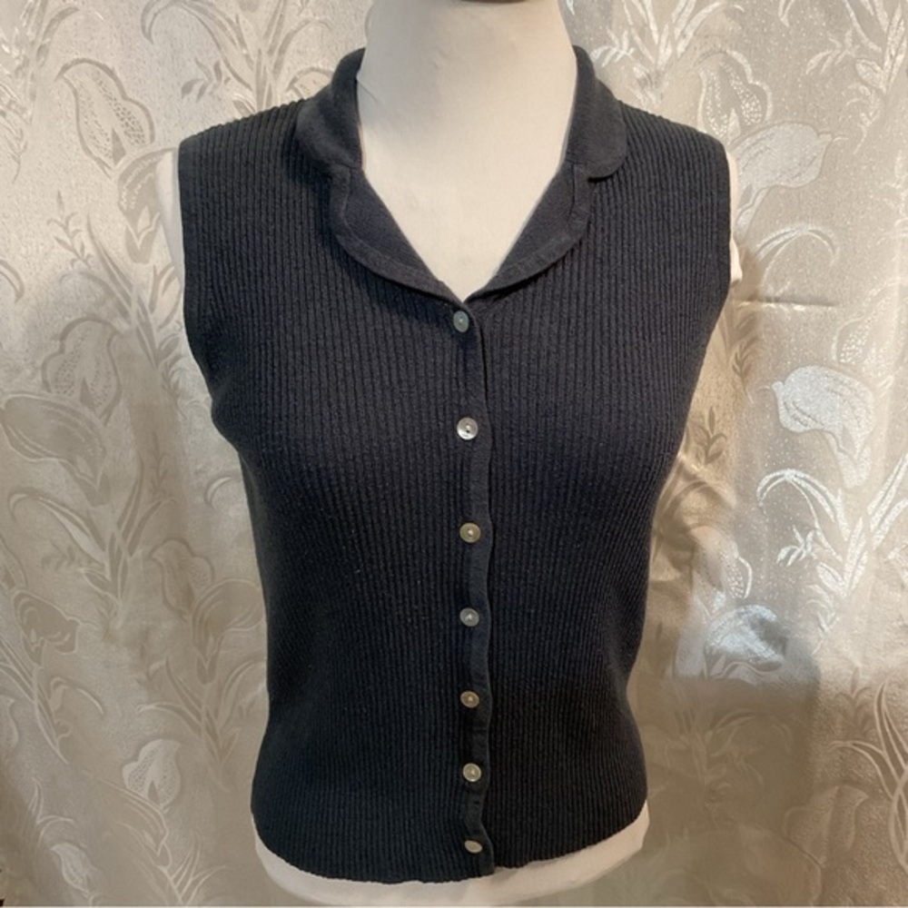 Pierre Cardin Blue Sleeveless Button Up Sweater
